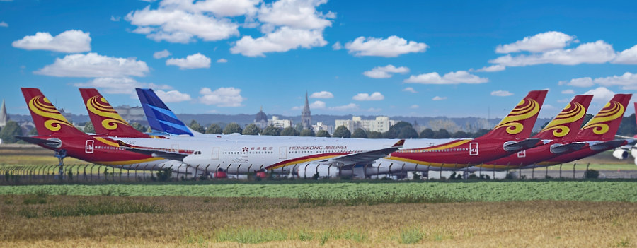 Stored Hong Kong Airlines airliners in storage at the Chateauroux Airport in France